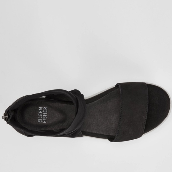 Eileen Fisher Kash Tumbled Nubuck Leather Black Mesh Zip Back Sandals Size 6.5 - Picture 3 of 13